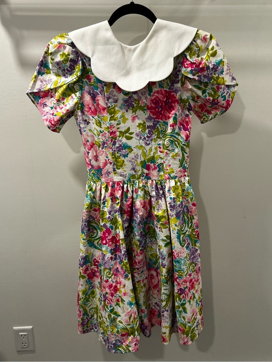 Vintage Other - Vintage Manhattan 80s Floral Dress 🇨🇦 Girls Size 12 Scalloped Neck